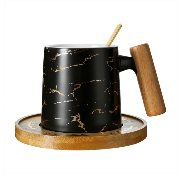 NWT marble strengthened porcelain mugs with spoon and coaster - Picture 2 of 7